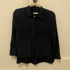 Equipment  cropped 3/4 sleeve signature silk shirt